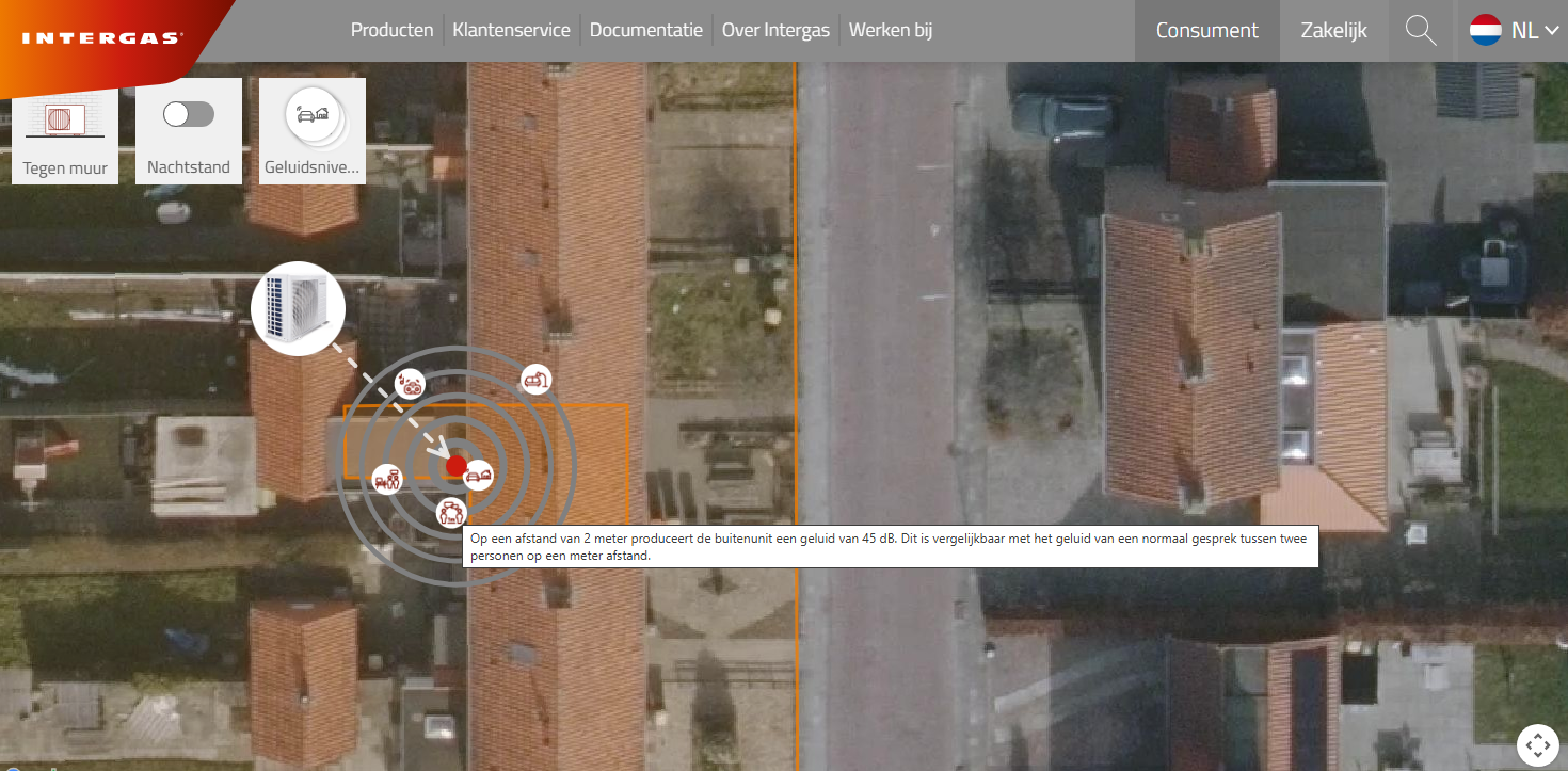 Intergas Xtend geluid stiltemodus - indicatie 36 dB op 3 meter
